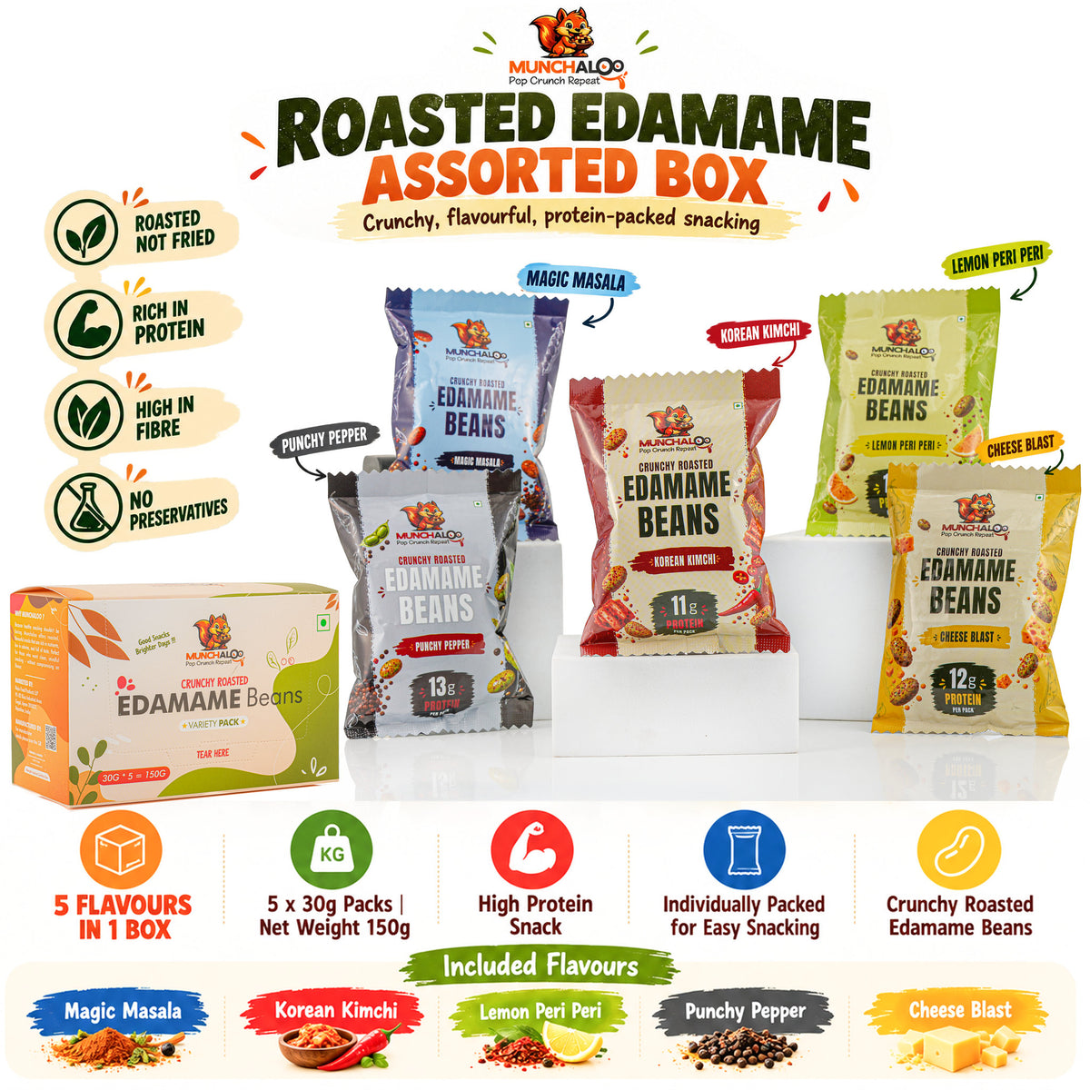Munchaloo Roasted Edamame Snacks Pack of 5